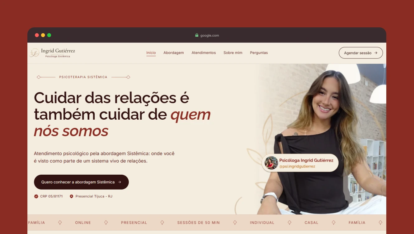 Página inicial de Ingrid Gutiérrez em desktop