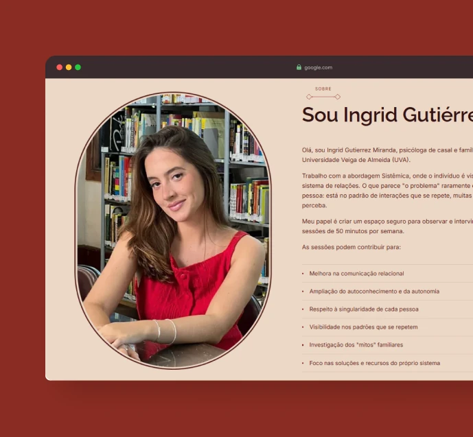 Versão mobile da página de Ingrid Gutiérrez